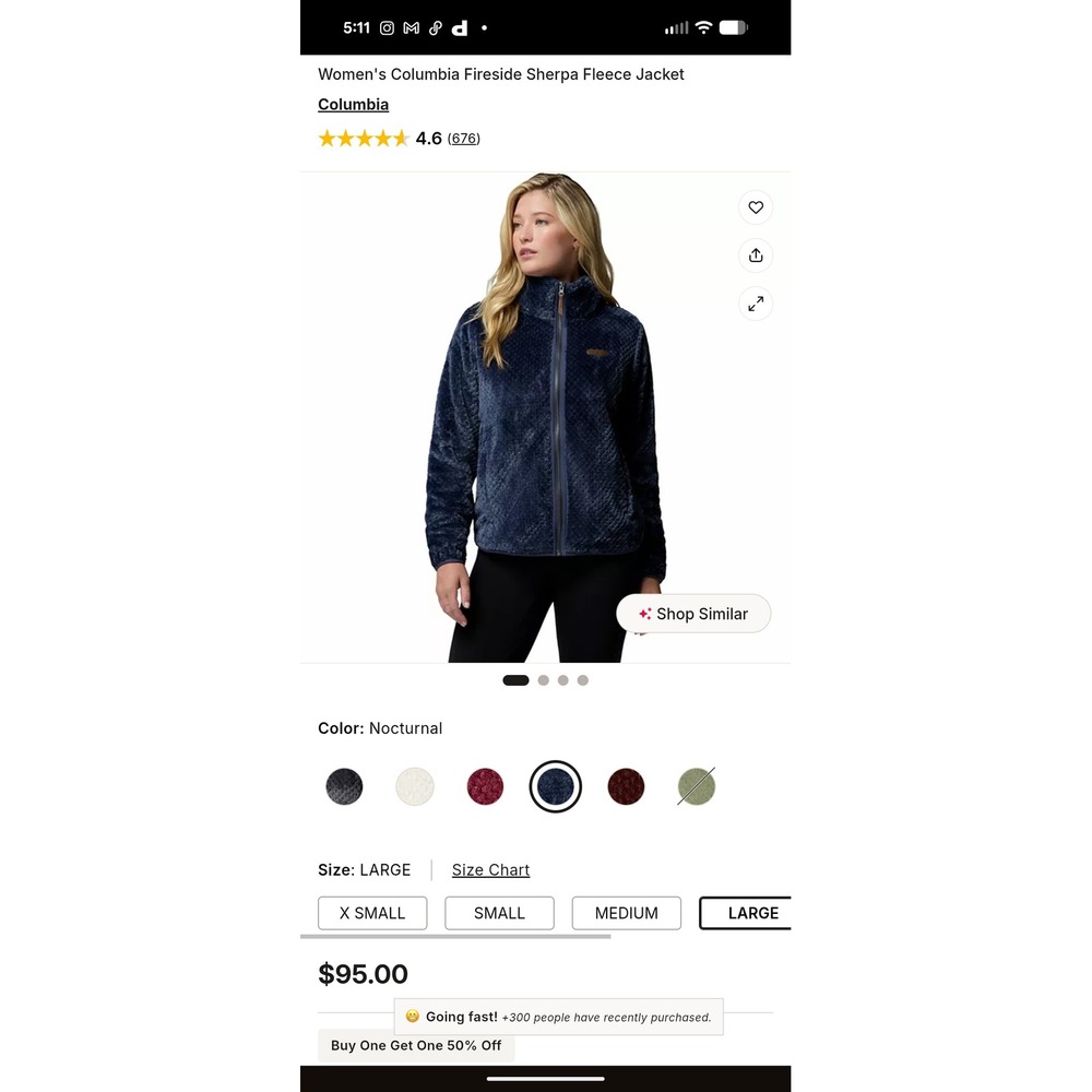 Columbia Womens Fire Side II Sherpa Fleece 1/4 Zip Pullover Nocturnal Blue Large - Picture 5 of 12
